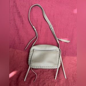 All Saints taupe leather cross body bag, whip stitch trim